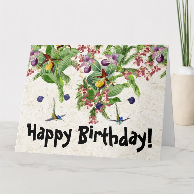 Hummingbird Floral Birthday - Grande Cartão de Sau (Frente)