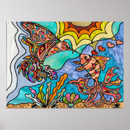 Hummingbird Goldfish Reflexão Fantasia Poster de A