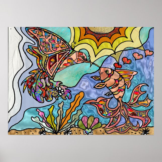 Hummingbird Goldfish Reflexão Fantasia Poster de A (Frente)