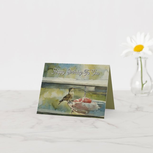 Hummingbird no Cartão de Saudação Dobrado pela Jan (Planta pequena)