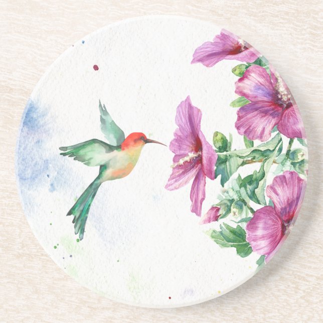 Hummingbird Watercolor Porta copos Sandstone (Frente)
