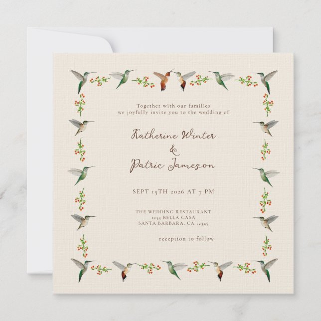 Hummingbird Wedding Invitation (Frente)