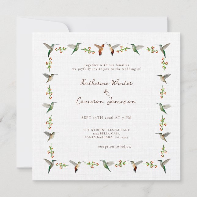 Hummingbird Wedding Invitation (Frente)