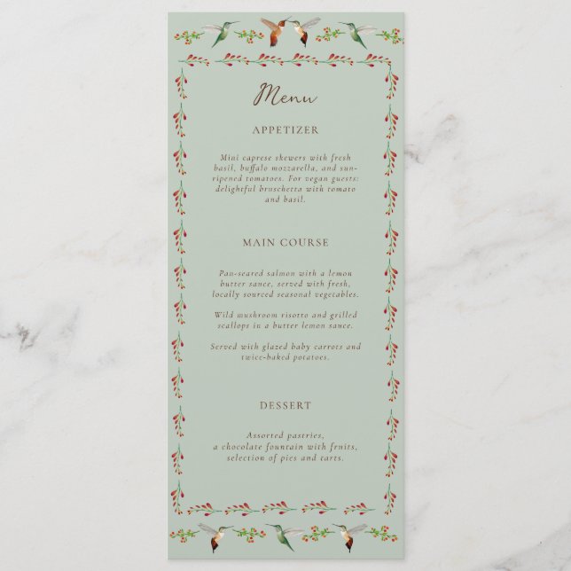 Hummingbird Wedding Menu (Frente)