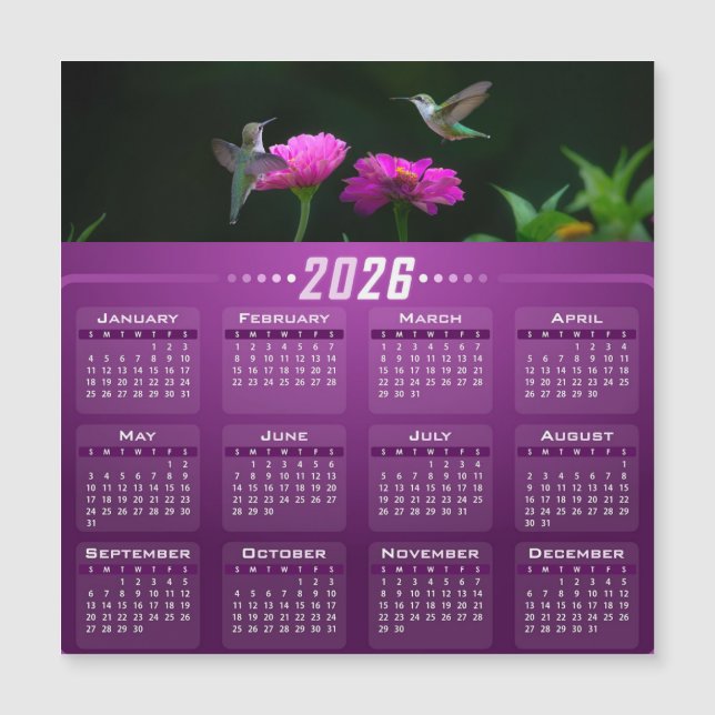 Hummingbirds In Garden Magnetic Calendar Card (Frente)