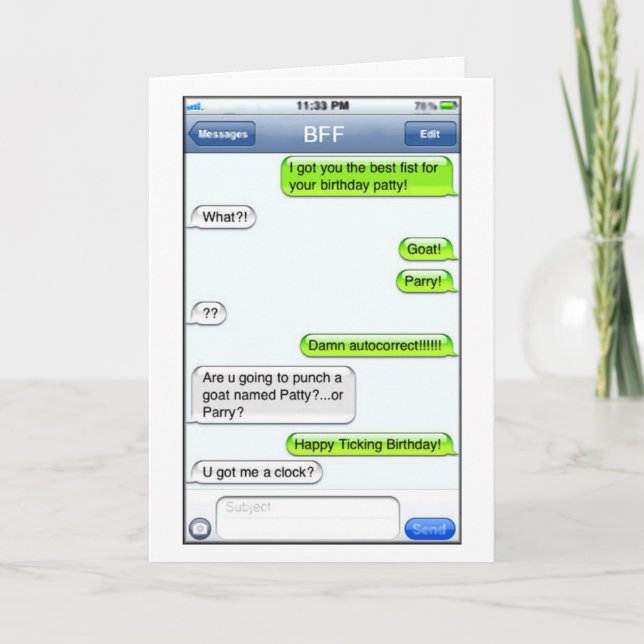 Humor do texto - cartão de aniversário (Frente)