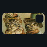 Humor Vintage, Gatos de Noiva Vitoriana em Chapéus<br><div class="desc">Vintage ilustra uma imagem engraçada de humor apresentando os gatos vitorianos que vestem chapéus. Uma design de casamento de animais de estimação amorosa e romance com noiva de gato e noivo. A noiva está vestindo um elegante chapéu floral e o gato noivo está vestindo um chapéu formal de rico.</div>