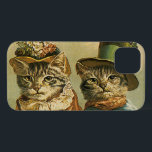Humor Vintage, Gatos de Noiva Vitoriana em Chapéus<br><div class="desc">Vintage ilustra uma imagem engraçada de humor apresentando os gatos vitorianos que vestem chapéus. Uma design de casamento de animais de estimação amorosa e romance com noiva de gato e noivo. A noiva está vestindo um elegante chapéu floral e o gato noivo está vestindo um chapéu formal de rico.</div>