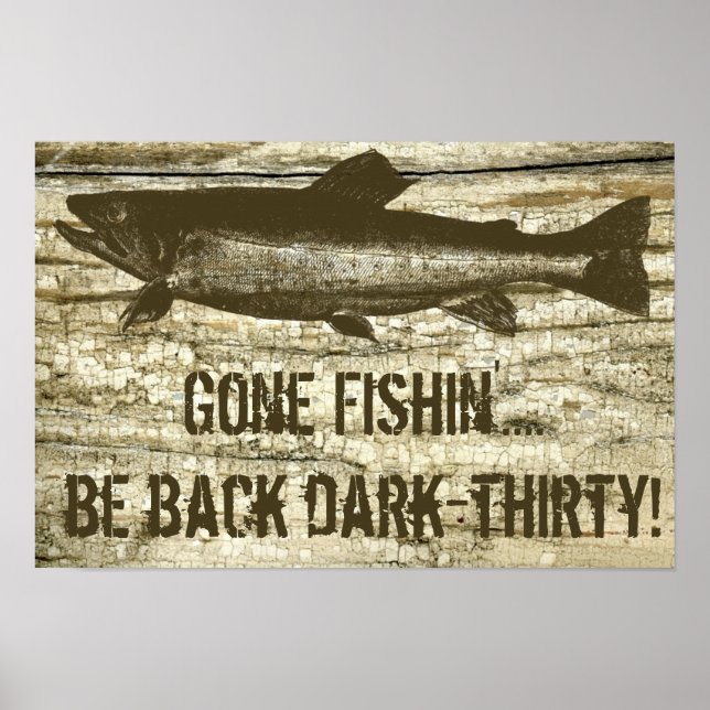 Humorous Gone Fishing Fish Theme Art Poster (Frente)