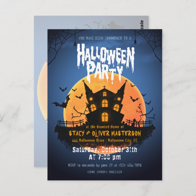 Huning House Bats Graveyard Halloween Convite (Frente/Verso)