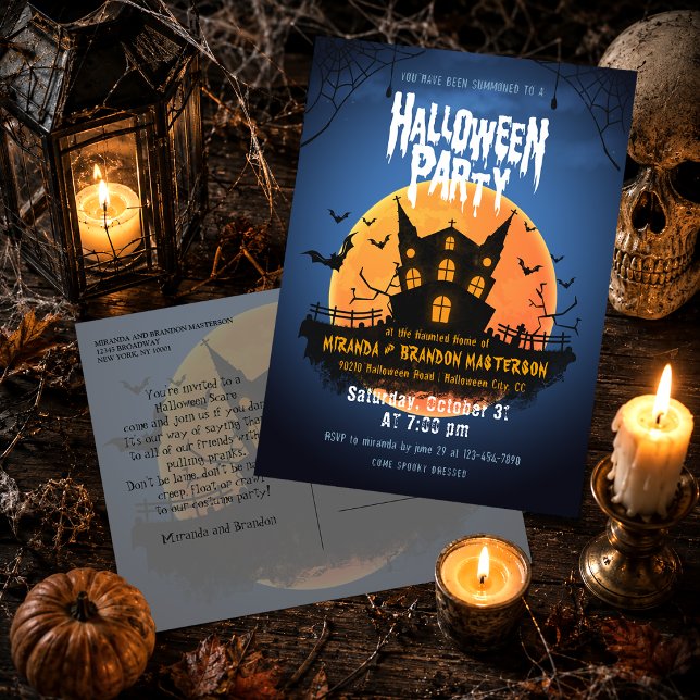 Huning House Bats Graveyard Halloween Convite (Criador carregado)