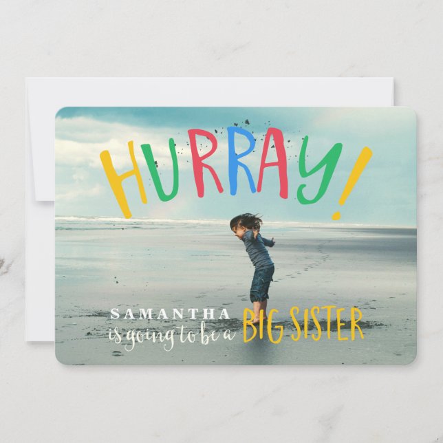 Hurra! | Anúncio de Gravidez de Foto da Irmã Maior (Frente)