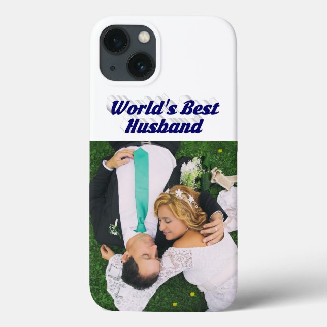 Husband Photo with dark blue text  iPhone Case (Verso)