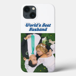 Husband Photo with sea blue text iPhone Case