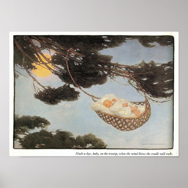 Hush-a-Bye, Baby Nursery Rhyme Impressão (Frente)