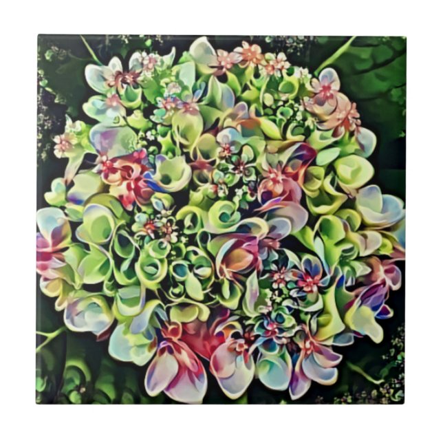Hydrangea Art Azulejo Trivet Colorida (Frente)