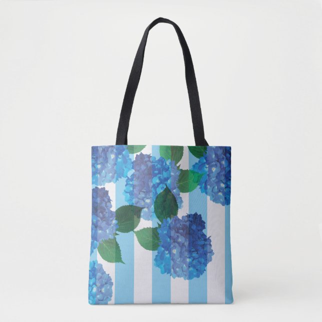 Hydrangea azul com Stripes Bolsa (Frente)