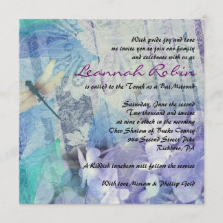 HYDRANGEA AZUL E DRAGONFLY Bat Mitzvah Convite