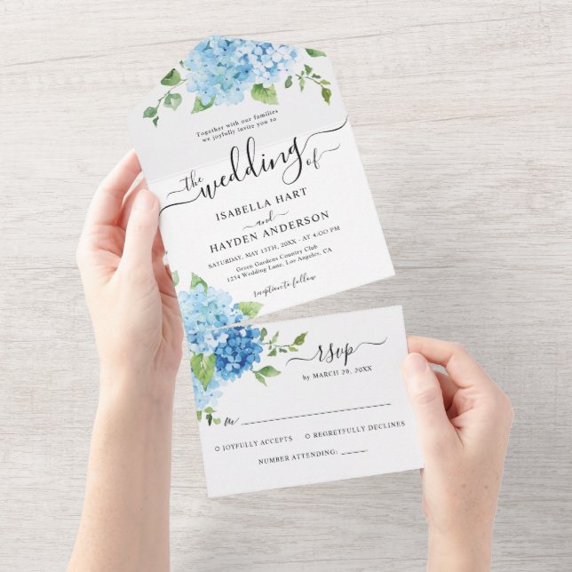 Hydrangea Blue Dusty Light Floral Weding RSVP (Aba destacável)