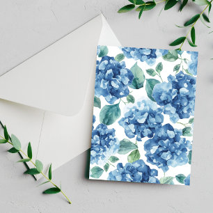 Hydrangea Blues Cartão de Flor de Aquarela em Fl