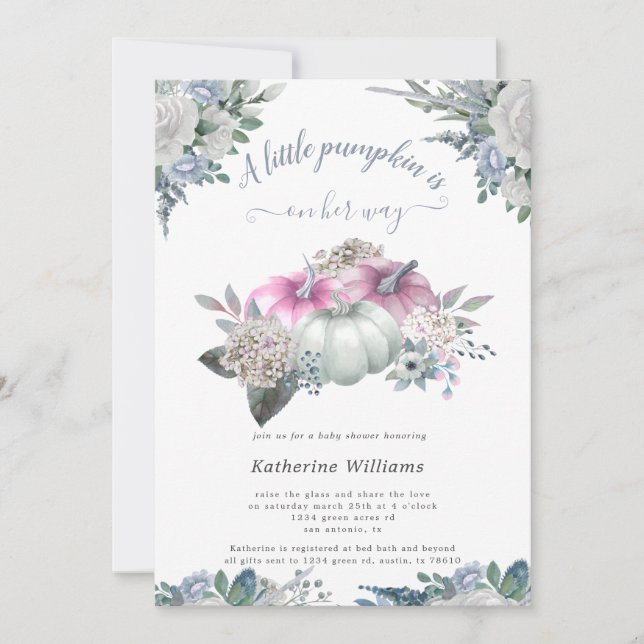 hydrangea bompkin chá de fraldas convite (Frente)