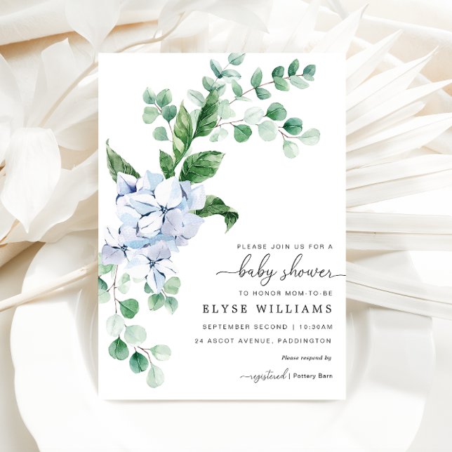 Hydrangea Chá de fraldas Floral Azul Convite (Baby Shower Invitation)