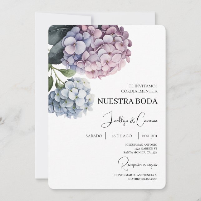 Hydrangea - Convite para Casamento Espanhol Colori (Frente)