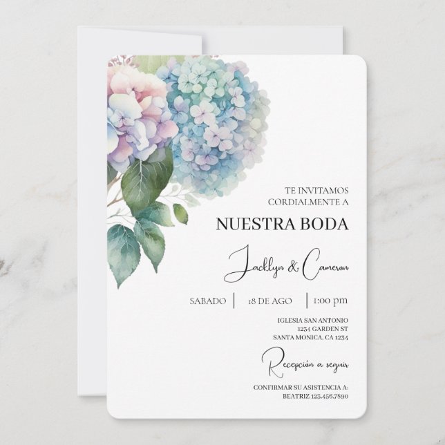Hydrangea - Convite para Casamento Espanhol Colori (Frente)