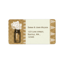 hydrangea em mason jar, etiquetas de casamento de