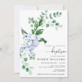 Hydrangea Floral Baptism Azul Convite