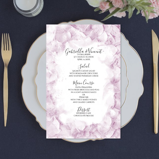 Hydrangea Flowers Rosa Watercolor Menu Casamento (Criador carregado)