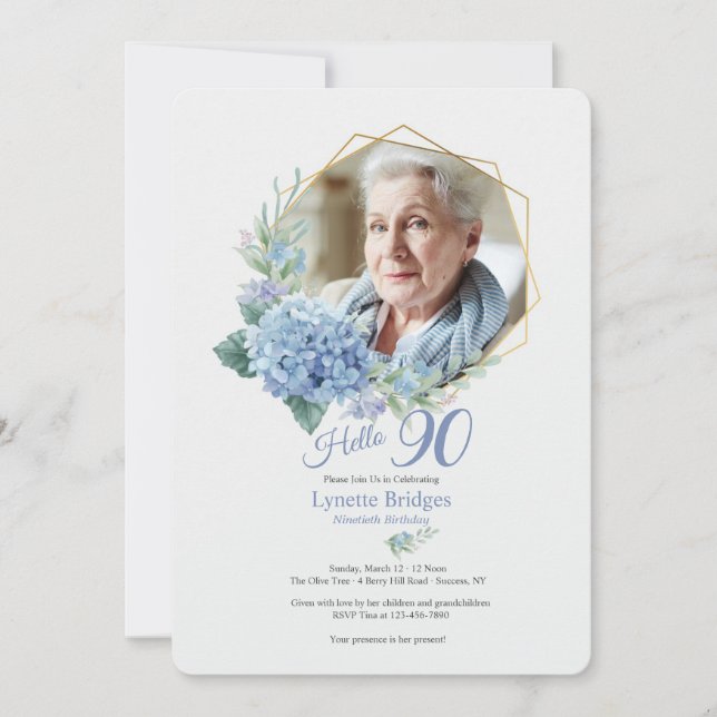 Hydrangea Frame Foto Aniversário Convite (Frente)