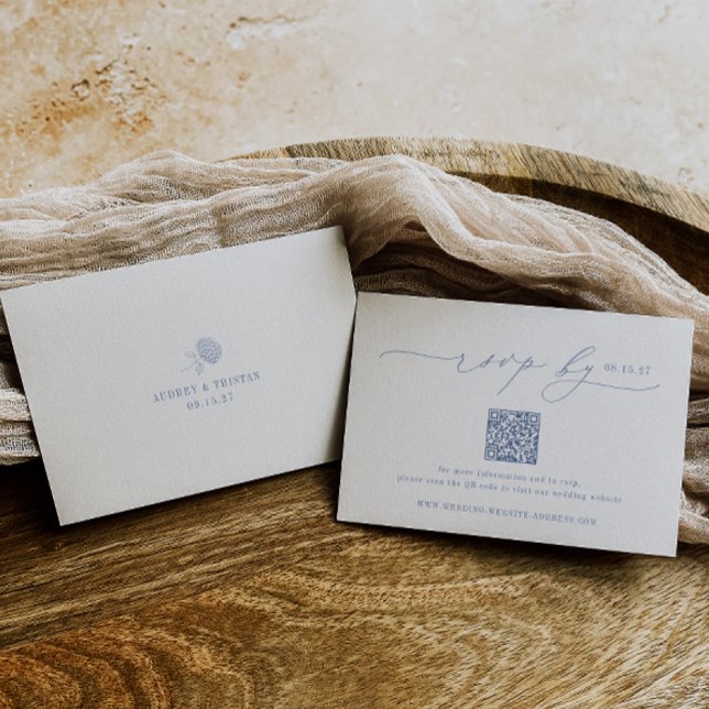 HYDRANGEA Minimalist Wedding QR Code RSVP Card (Criador carregado)
