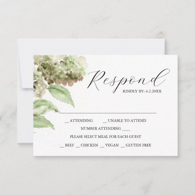 Hydrangea RSVP Cards for Wedding (Frente)