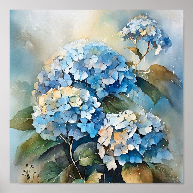 Hydrangea Watercolor Art Impressão (Frente)