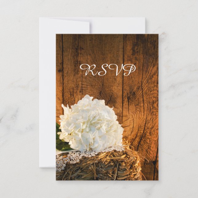 Hydrangea White Barn Wood Country Casamento RSVP (Frente)
