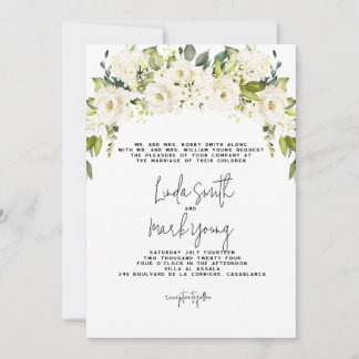 Hydrangea, White Floral, Convite De Casamento