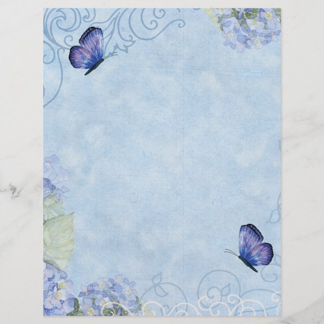 Hydrangeas Azuis, Borboleta e Floral Moderno (Frente)