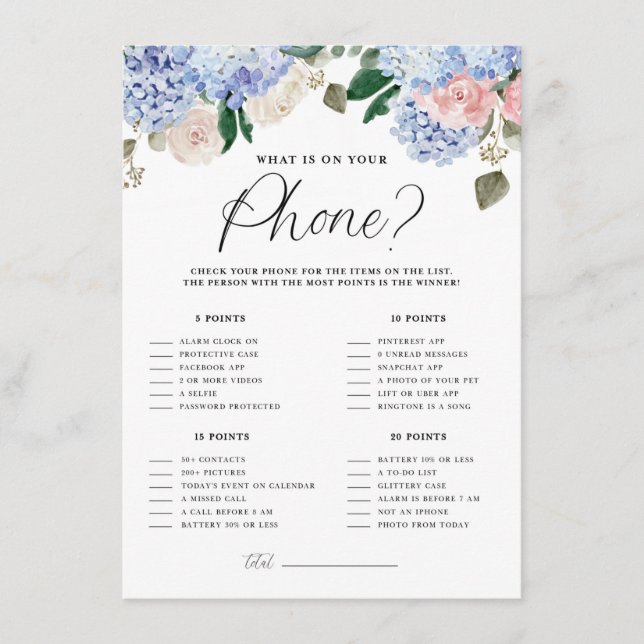 Hydrangeas Azul O que há no seu cartão de jogo tel (Frente)