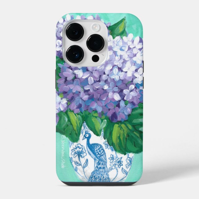 Hydrangeas em Peacock Vase (Verso)