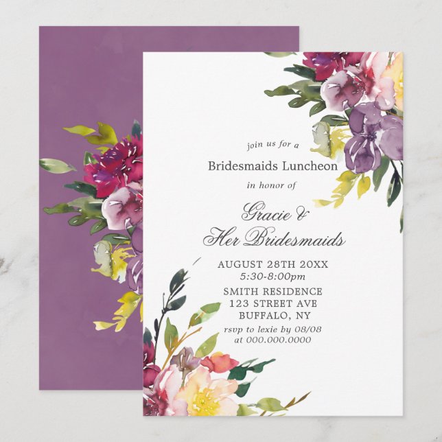 Hydrangeas Roxas Bridesmaids Convidados de Luncheo (Frente/Verso)