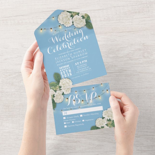 Hydrangeas String Elegante Luzes Azuis RSVP de Cas (Tearaway)