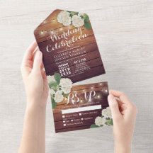 Hydrangeas String Luz Rustic Wood Weding RSVP