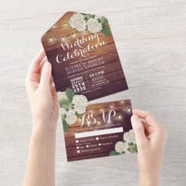 Hydrangeas String Luz Rustic Wood Weding RSVP