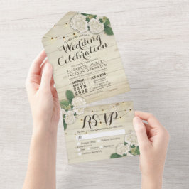 Hydrangeas String Luz Rustic Wood Weding RSVP