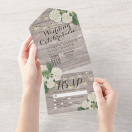 Hydrangeas String Luz Rustic Wood Weding RSVP