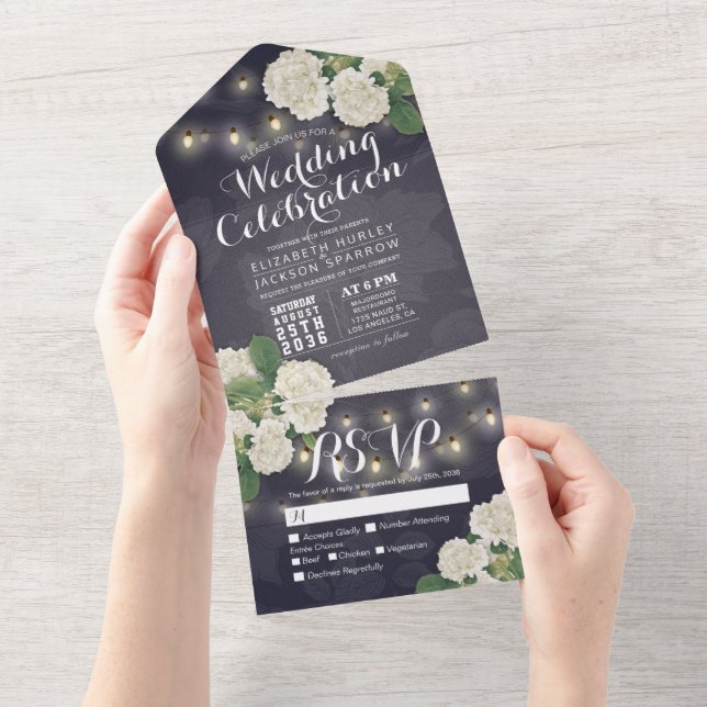 Hydrangeas String Luzes Azuis Flores Casadas RSVP (Aba destacável)