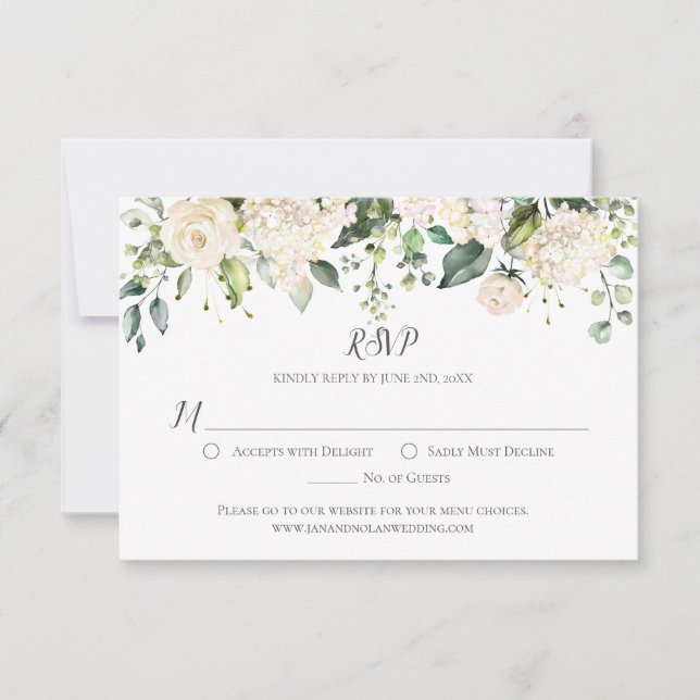 Hydrangeasand White e Rosas Greenery RSVP (Frente)