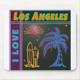 "I AMVE Los Angeles" Sun Palm Tree&Surfer Mousepad