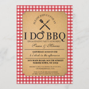 I DO CHURRASCO Red Vintage Party Noivado Convite